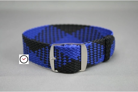 Electric Blue Black braided Perlon watch strap