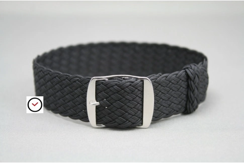 Bracelet montre Perlon tressé Noir, tissage double fil
