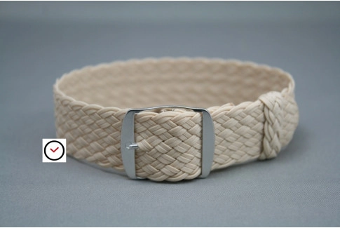 Beige braided Perlon watch strap, double yarn weaving