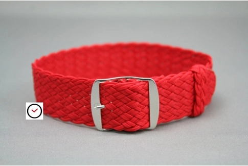 Bracelet montre Perlon tressé Rouge, tissage double fil