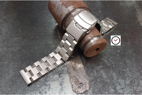 Bracelet montre Hexad en acier inox massif, boucle déployante avec sécurité (18, 20, 22 & 24 mm)