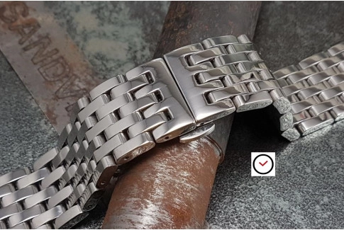 Bracelet montre "Harry" en acier inox massif, boucle déployante (18, 20, 22 & 24 mm)