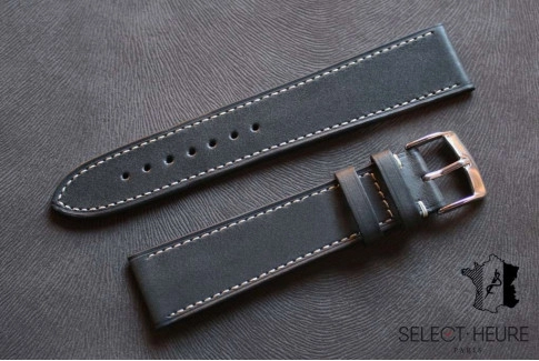 Grey Barenia calfskin Classic Select'Heure leather watch band, contrasting stitching
