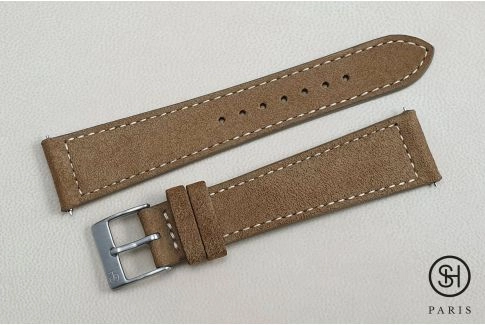 Bracelet montre cuir Suede SELECT-HEURE Bronze avec pompes rapides (interchangeable)
