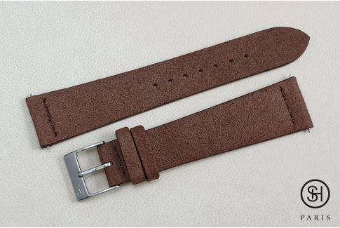 Cocoa Suede SELECT-HEURE leather watch strap with quick release spring bars (interchangeable)