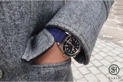 Night Blue Suede SELECT-HEURE leather watch strap with quick release spring bars (interchangeable)