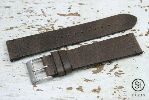 Bracelet montre cuir Vintage SH Marron Foncé avec pompes rapides (interchangeable)