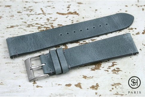 Bracelet montre cuir Vintage SH Gris Bleu avec pompes rapides (interchangeable)