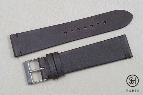 Bracelet montre cuir Vintage SELECT-HEURE Marron foncé avec pompes rapides (interchangeable)