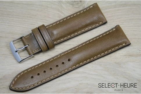 Honey Brown bulging SELECT-HEURE leather watch strap, tone on tone stitching