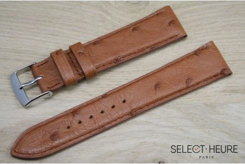 Bracelet montre cuir SELECT-HEURE en Autruche véritable Marron Or