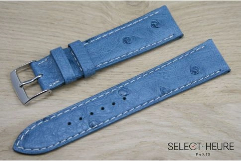 Bracelet montre cuir SELECT-HEURE en Autruche véritable Bleu Denim