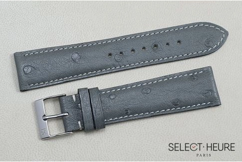 Grey genuine Ostrich SELECT-HEURE leather watch strap, handmade in France
