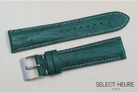 Bracelet montre cuir SELECT-HEURE en Autruche véritable Vert Empire, fait main en France