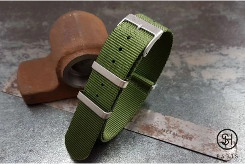 Military Green SELECT-HEURE nylon NATO watch strap, square brushed stainless steel buckles
