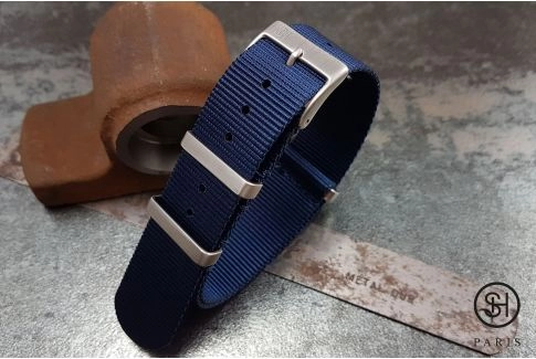 Navy Blue SELECT-HEURE nylon NATO watch strap, square brushed stainless steel buckles