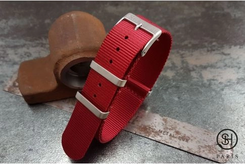 Bracelet montre NATO nylon SELECT-HEURE Rouge, boucles carrées acier inox brossé