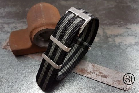 Black Grey James Bond (Craig) SELECT-HEURE nylon NATO watch strap, square brushed stainless steel buckles