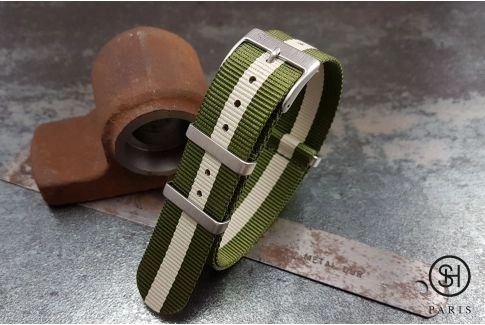 Military Green Off-White SELECT-HEURE nylon NATO watch strap, square brushed stainless steel buckles
