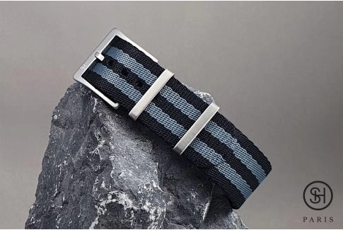 Bracelet NATO SELECT-HEURE Allure, modèle James Bond Noir Gris (Daniel Craig), nylon épais et boucle haut de gamme