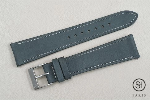 Bracelet montre cuir Nubuck SELECT-HEURE Gris Ardoise avec pompes rapides (interchangeable)
