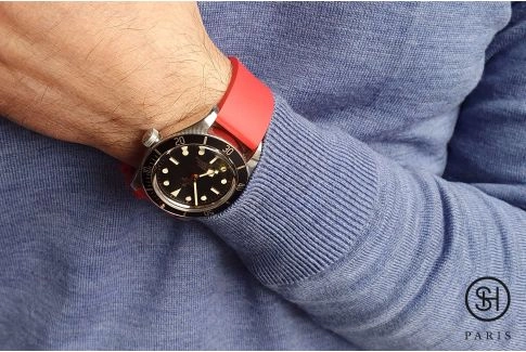 Red Essential SELECT-HEURE FKM rubber watch strap, quick release spring bars (interchangeable)