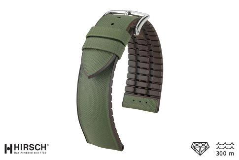 Bracelet montre HIRSCH Arne Vert Militaire (Kaki) Marron (étanche)