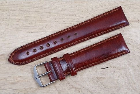 Bracelet montre HIRSCH Ascot Marron Or, cuir de veau anglais, style Chesterfield