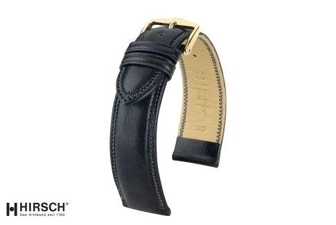 Black Ascot HIRSCH watch bracelet, English calfskin, Chesterfield style