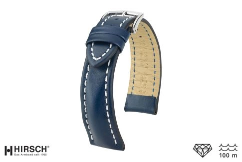 Bracelet montre HIRSCH Heavy Calf, cuir Bleu surpiqué blanc (étanche)