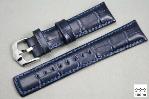 Bracelet montre HIRSCH Grand Duke, cuir Bleu (étanche)