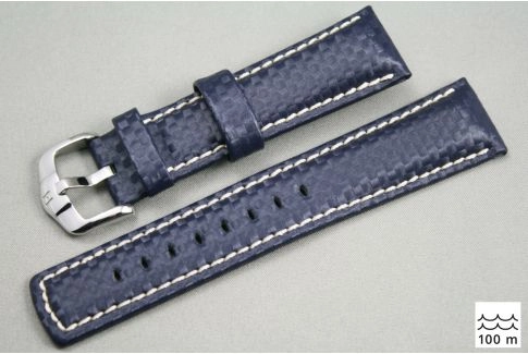 Blue White topstitching Carbon HIRSCH watch bracelet (waterproof)