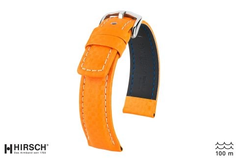 Orange White topstitching Carbon HIRSCH watch bracelet (waterproof)