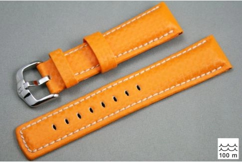 Orange White topstitching Carbon HIRSCH watch bracelet (waterproof)