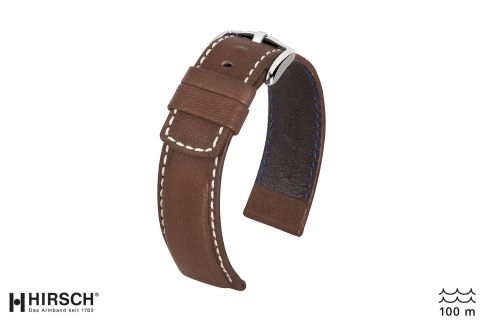 Bracelet montre HIRSCH Mariner cuir Marron couture Blanche (étanche)