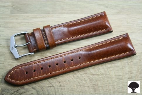 Bracelet montre HIRSCH Lucca, cuir toscan Marron Or, fabriqué main