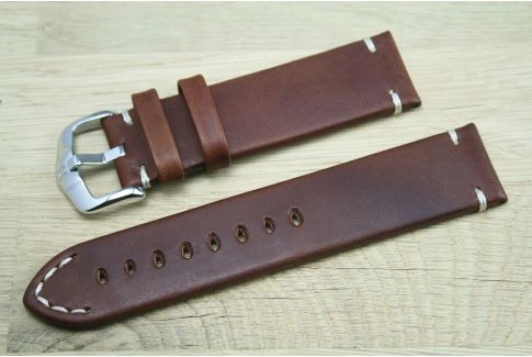 Bracelet montre cuir HIRSCH Ranger marron or, style vintage (coutures minimales)