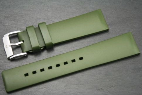Bracelet montre HIRSCH Pure en caoutchouc naturel Vert Kaki (Militaire)