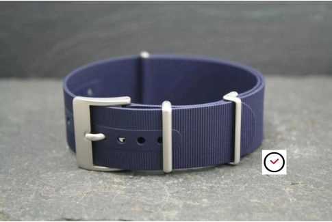 Night Blue rubber NATO watch strap, brushed buckle and loops