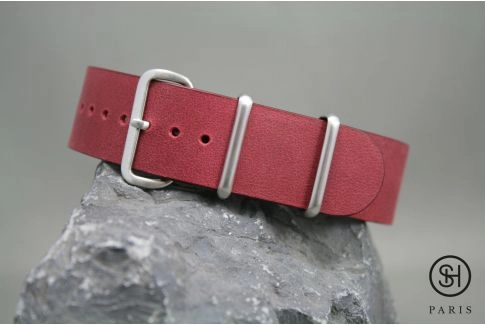 Burgundy SELECT-HEURE leather NATO watch strap, brushed stainless steel buckle