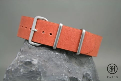 Tangerine Orange SELECT-HEURE leather NATO watch strap, brushed stainless steel buckle