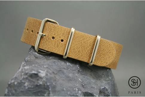 Honey SELECT-HEURE leather NATO watch strap, gold stainless steel buckle