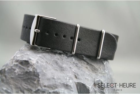 Black Aviator leather G10 NATO watch strap with leather lining