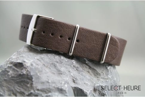 Dark Brown Aviator leather G10 NATO watch strap with leather lining