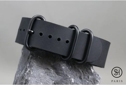 Bracelet montre cuir NATO ZULU SELECT-HEURE Full Black (noir boucles noires)