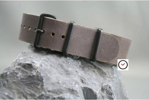 Bracelet cuir NATO Taupe, boucle PVD (noire)