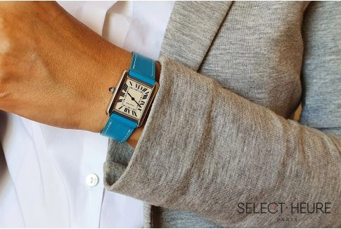 Bracelet montre cuir SELECT-HEURE Bleu Orient pour femmes, pompes rapides (interchangeable)