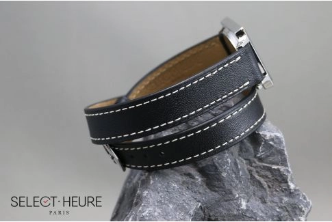 Black Double Turn SELECT-HEURE women leather watch strap, quick release spring bars