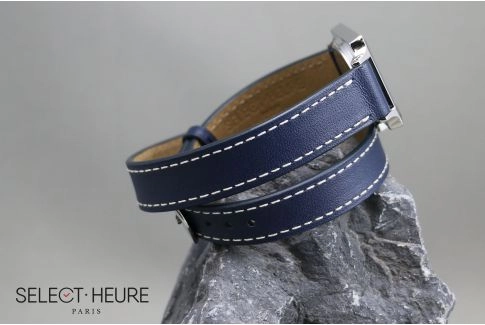 Navy Blue Double Turn SELECT-HEURE women leather watch strap, quick release spring bars