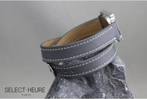 Bracelet montre cuir Double Tour SELECT-HEURE Gris pour femmes, pompes rapides (interchangeable)